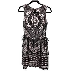 Xhileration Side Tie Detail Black & White Patterned Dress